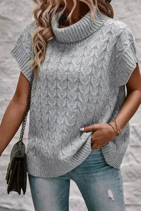 Cable Knit Turtleneck Batwing Sleeve Sweater - Fashionfitz
