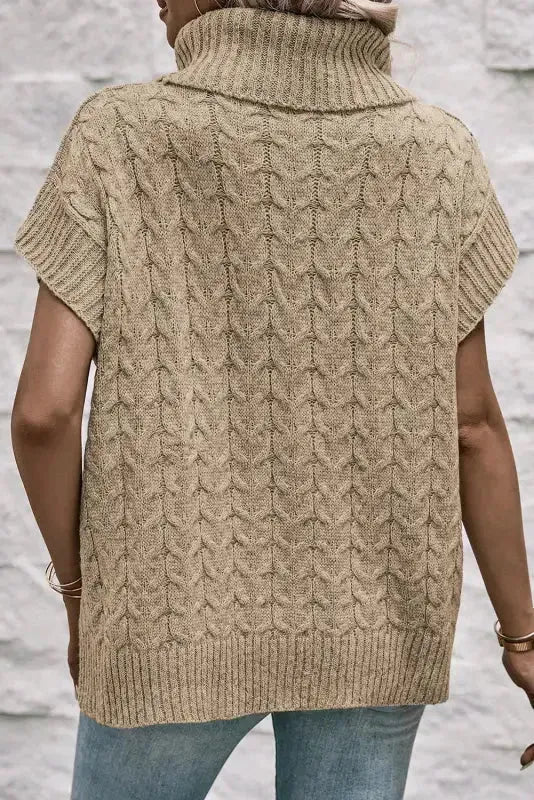 Cable Knit Turtleneck Batwing Sleeve Sweater - Fashionfitz
