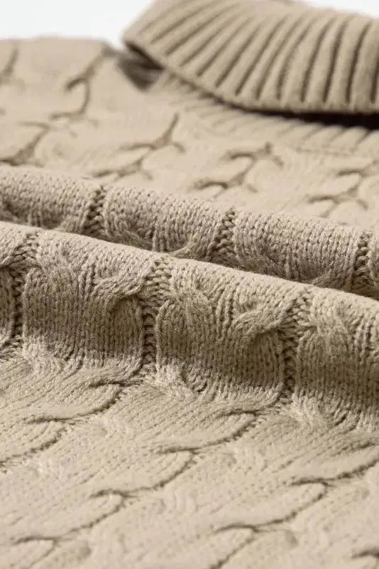 Cable Knit Turtleneck Batwing Sleeve Sweater - Fashionfitz