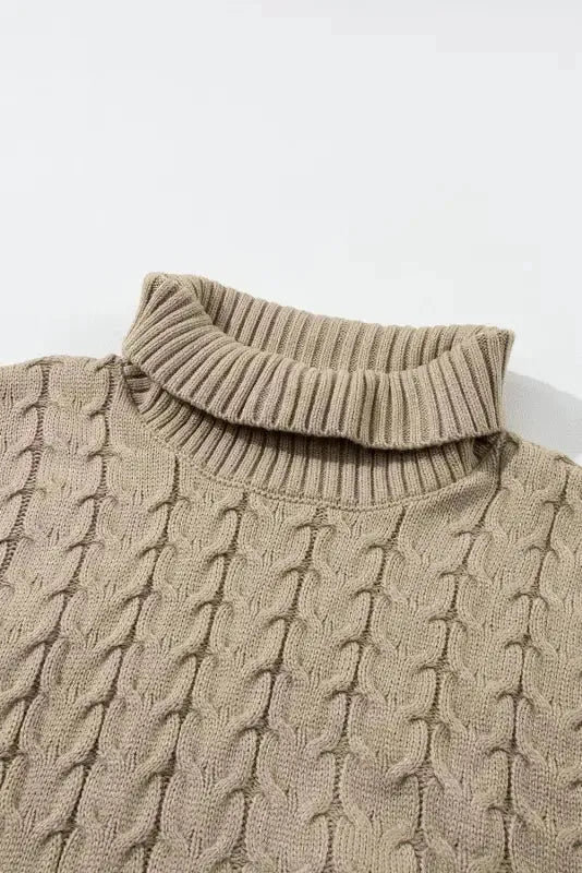 Cable Knit Turtleneck Batwing Sleeve Sweater - Fashionfitz