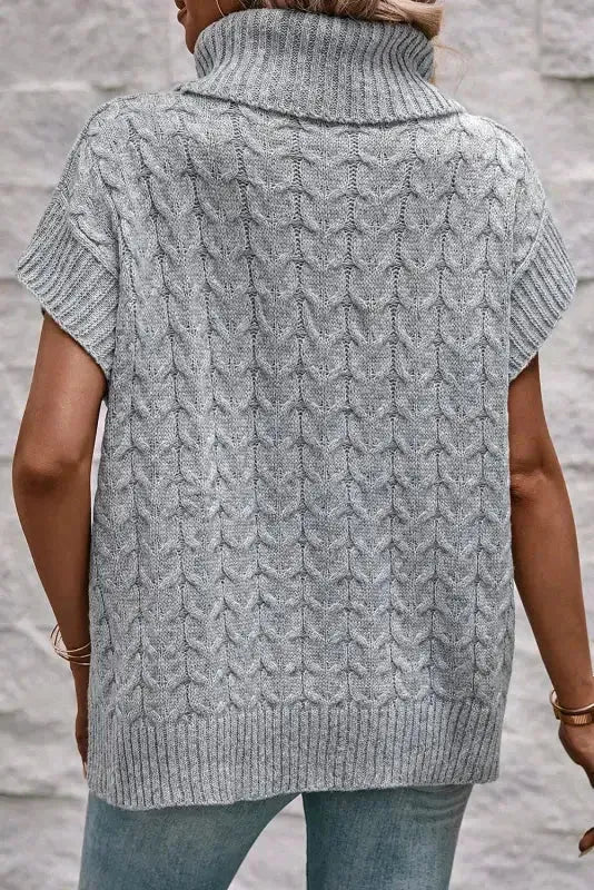 Cable Knit Turtleneck Batwing Sleeve Sweater - Fashionfitz