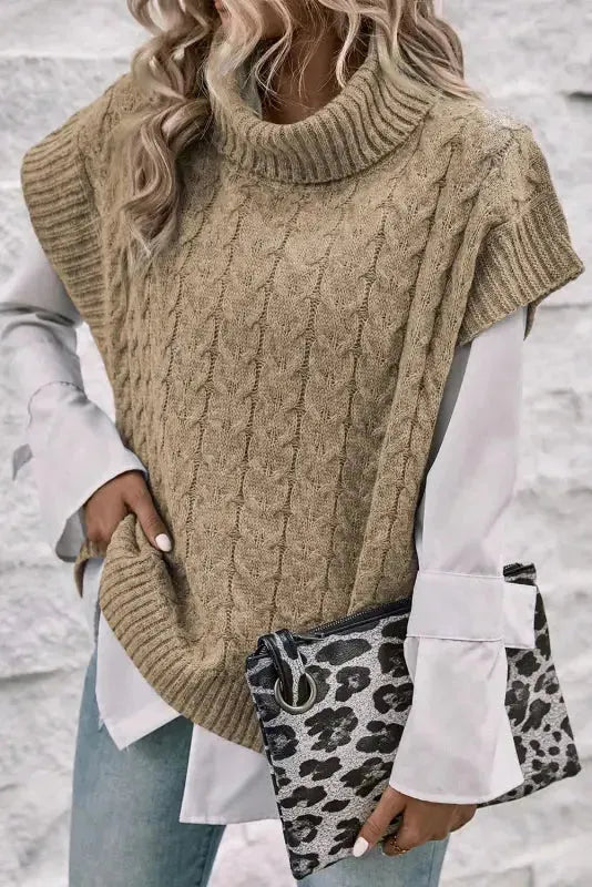 Cable Knit Turtleneck Batwing Sleeve Sweater - Fashionfitz