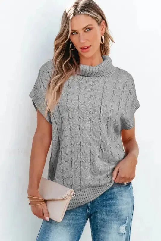 Cable Knit Turtleneck Batwing Sleeve Sweater - Fashionfitz