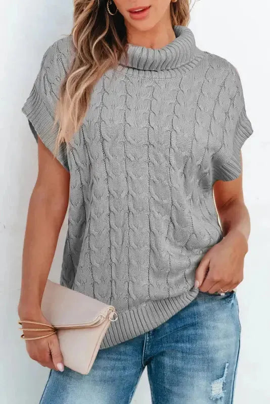 Cable Knit Turtleneck Batwing Sleeve Sweater - Fashionfitz