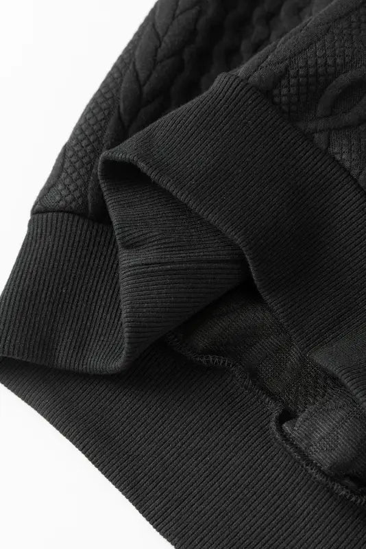 Black cable textured casual drawstring hoodie - sweatshits & hoodies