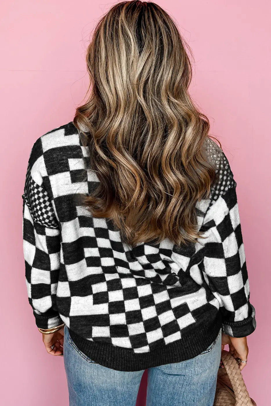 Smoky plaid soft knit jumper sweaters