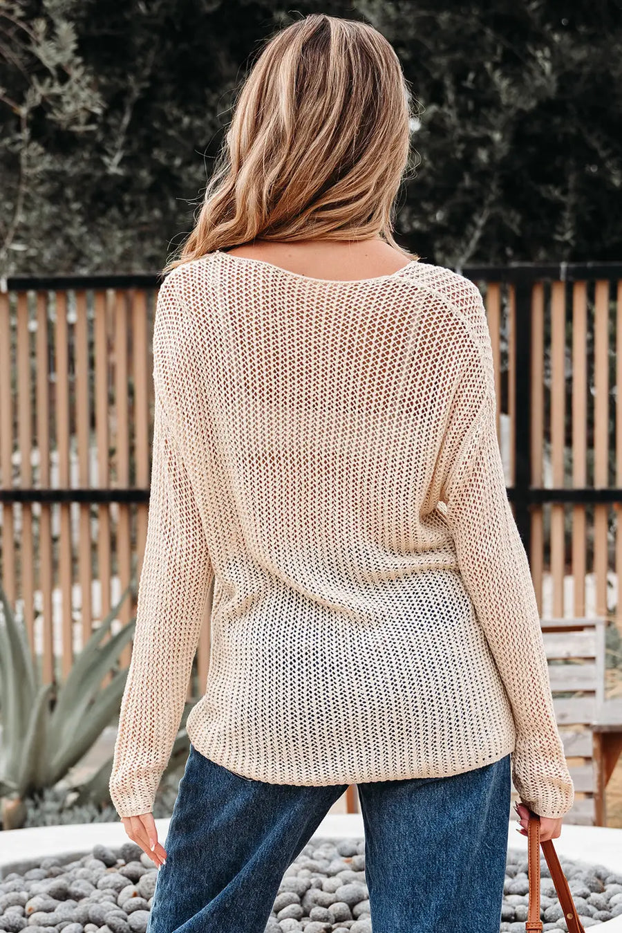 Smoke Gray Open-Knit Crochet Long Sleeve Jumper