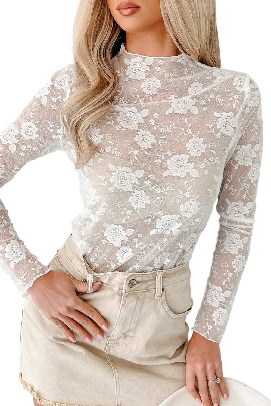 Sheer floral lace top - flirty style | lightweight slim fit