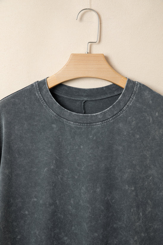 Mineral Washed Oversized Cotton Tee Drop Shoulder Round Neck Tunic Length