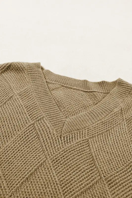 Camel checkered textured batwing sleeve sweater - sweaters & cardigans