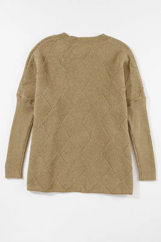 Camel checkered textured batwing sleeve sweater - sweaters & cardigans