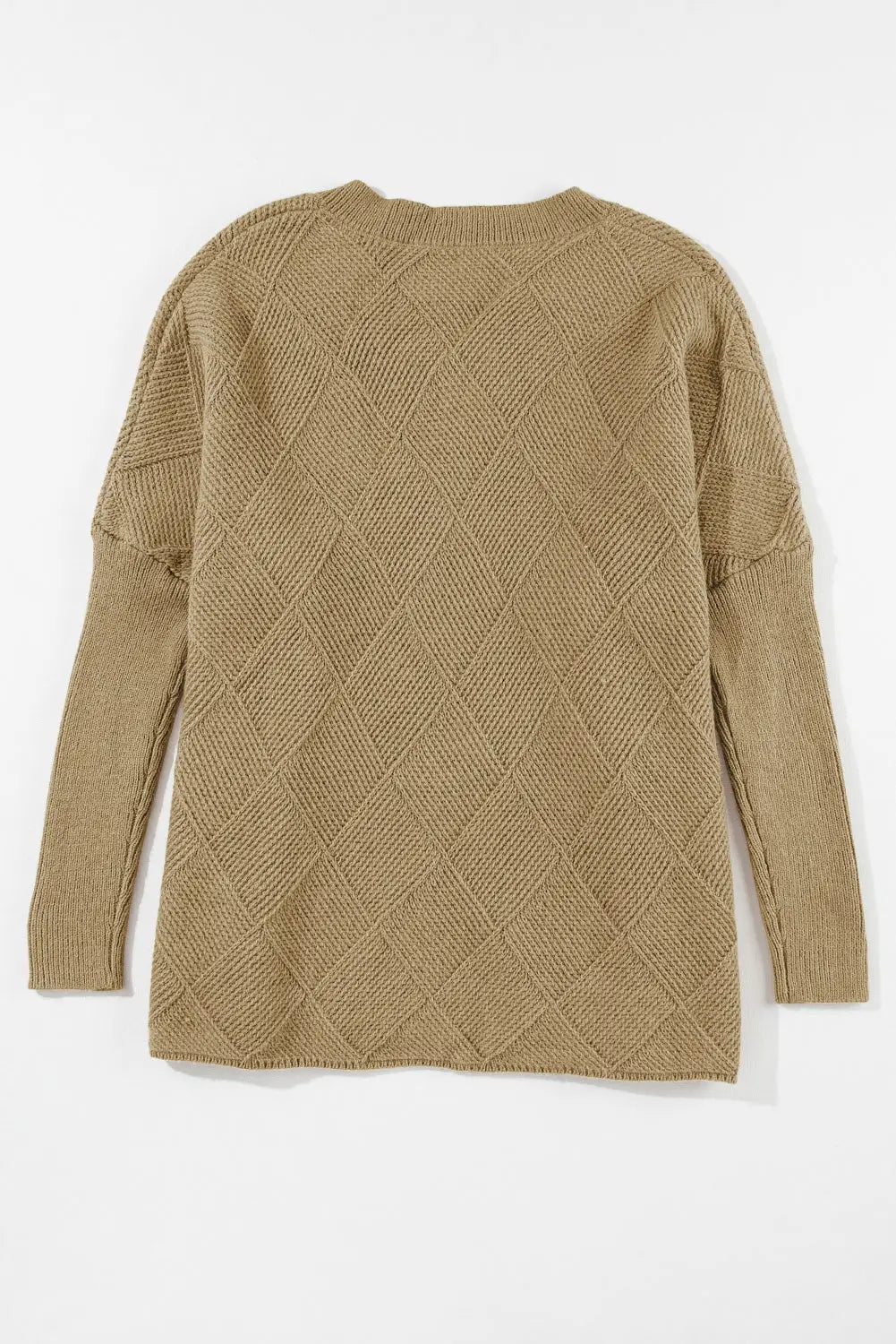 Camel checkered textured batwing sleeve sweater - sweaters & cardigans
