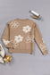 Camel floral drop shoulder ribbed trim sweater - sweaters & cardigans