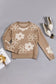 Camel floral drop shoulder ribbed trim sweater - sweaters & cardigans