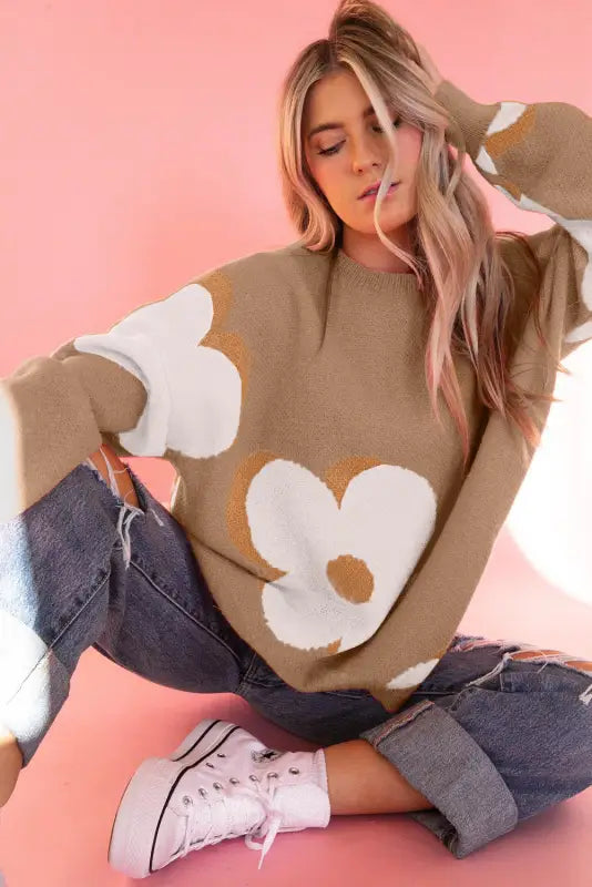 Camel flower slouchy sweater by fashionfitz