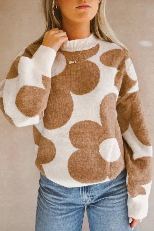 Camel flower slouchy sweater by fashionfitz