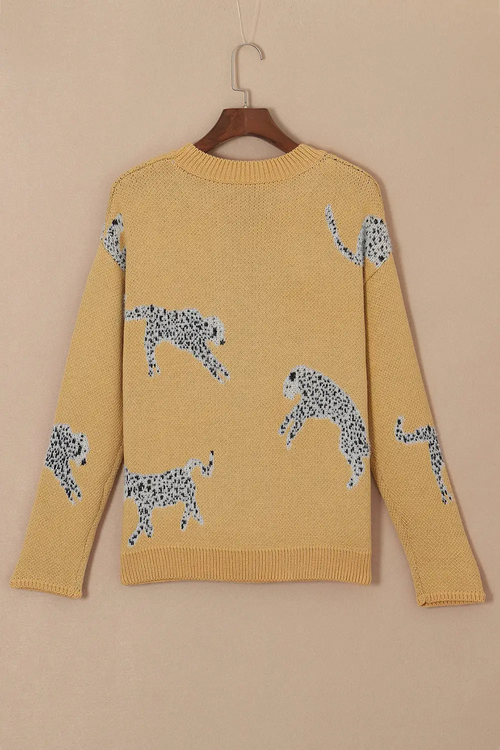 Camel fuzzy cheetah accent round neck sweater - sweaters & cardigans