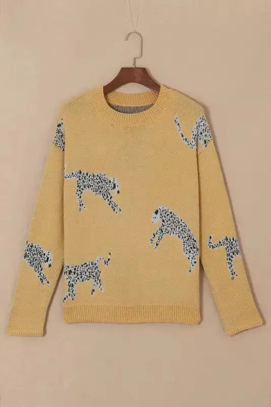 Camel Fuzzy Cheetah Sweater - Fashionfitz