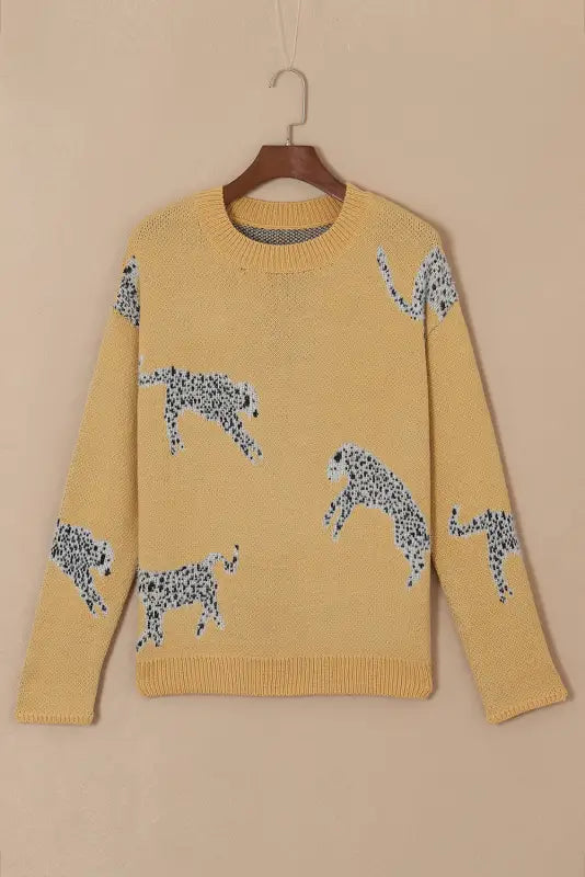 Camel fuzzy cheetah sweater - sweaters