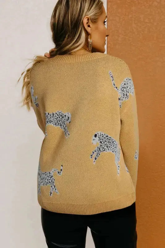 Camel Fuzzy Cheetah Sweater - Fashionfitz