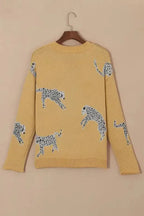 Camel Fuzzy Cheetah Sweater - Fashionfitz
