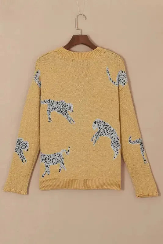 Camel Fuzzy Cheetah Sweater - Fashionfitz