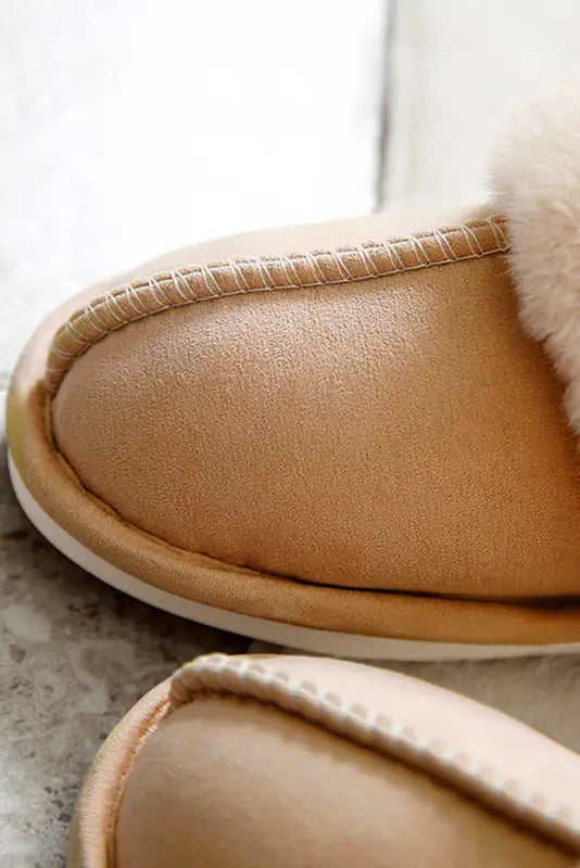 Camel plush suede winter home slippers