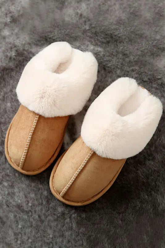 Camel plush suede winter home slippers