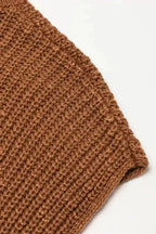 Side seam detail of Camel Knit Dress - Short Sleeve V-Neck Shift Fit. Durable knit construction for lasting wear.