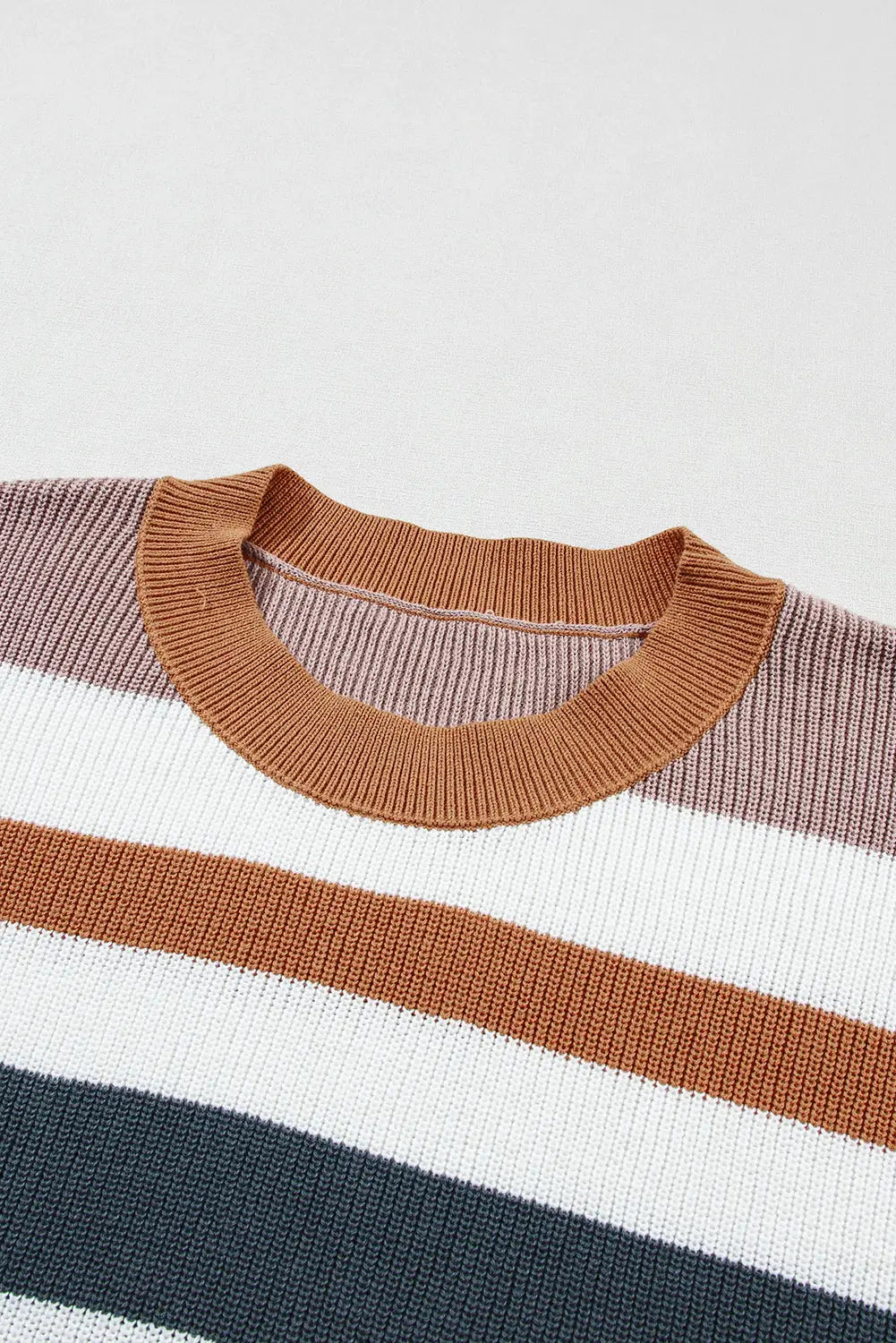 Camel striped knit crew neck t shirt sweater - tops