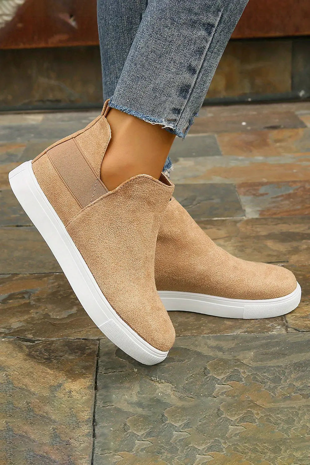Camel suede slip-on casual boots - shoes & bags