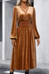 Camel surplice v neck balloon sleeve velvet dress - plus size