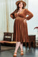 Camel surplice v neck balloon sleeve velvet dress - plus size