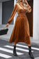 Camel surplice v neck balloon sleeve velvet dress - plus size