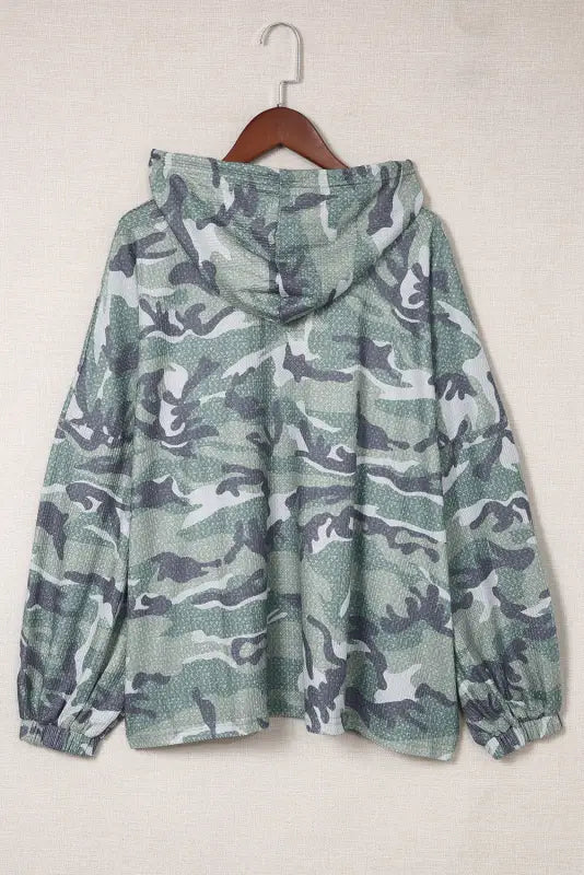 Green long sleeve camo print oversize hoodie - sweatshirts & hoodies