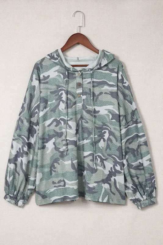 Green long sleeve camo print oversize hoodie - sweatshirts & hoodies