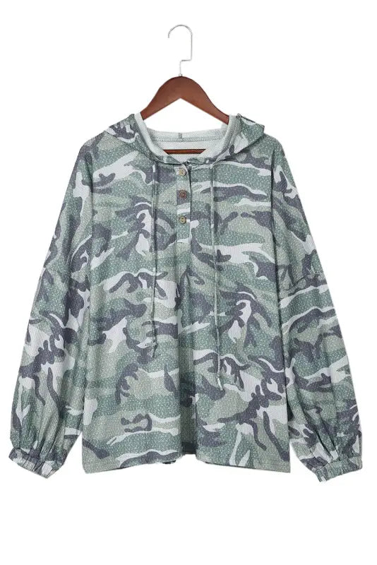 Green long sleeve camo print oversize hoodie - sweatshirts & hoodies