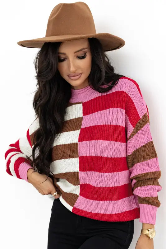 Candy stripe cozy high neck sweater - winter fashion essentials