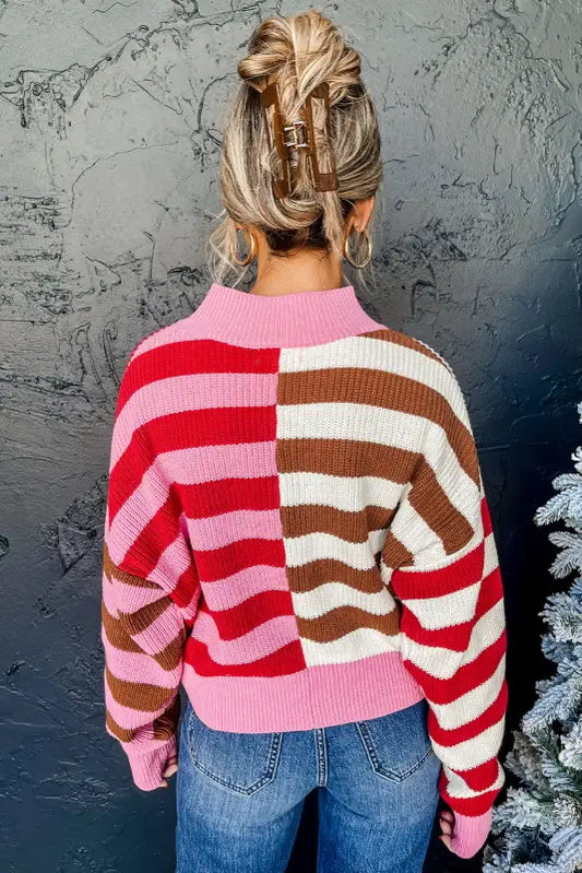 Candy stripe cozy high neck sweater - winter fashion essentials