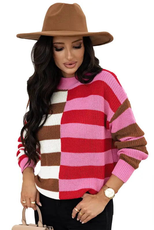 Candy stripe cozy high neck sweater - winter fashion essentials