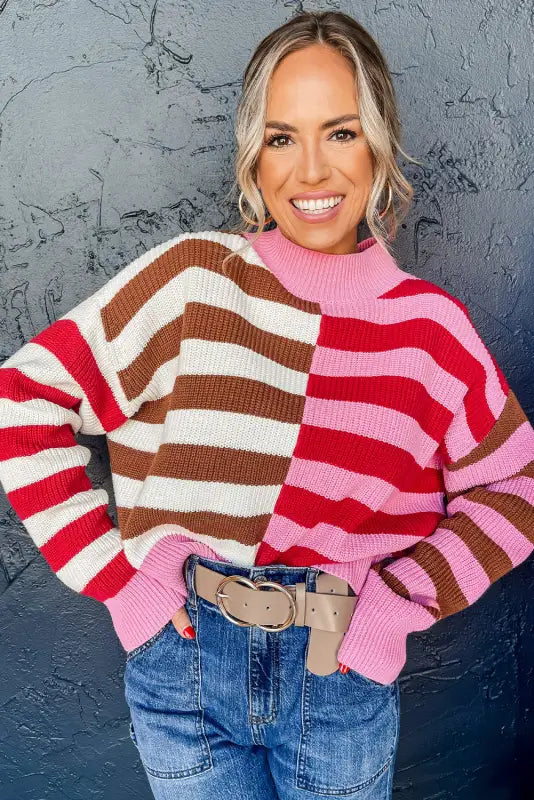 Candy stripe cozy high neck sweater - winter fashion essentials