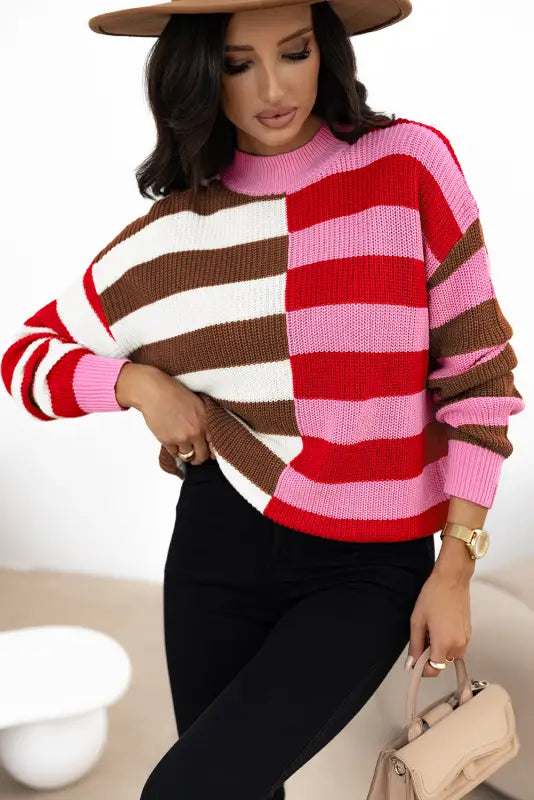 Candy stripe cozy high neck sweater - winter fashion essentials