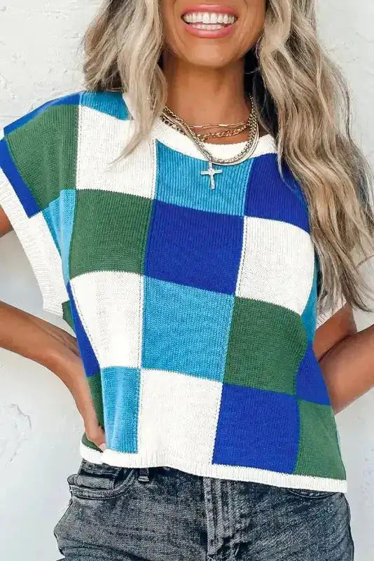 Cap Sleeve Sweater - Grapefruit Orange Color Block - Fashionfitz