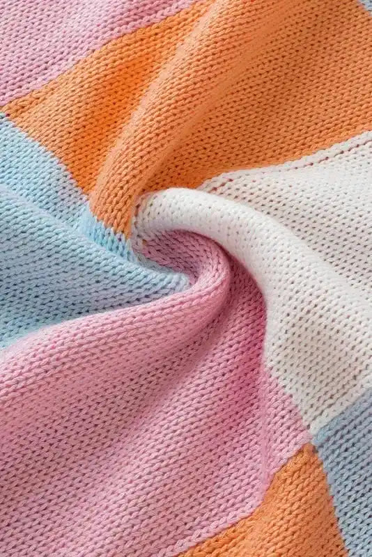 Cap Sleeve Sweater - Grapefruit Orange Color Block - Fashionfitz