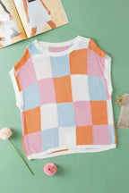 Cap Sleeve Sweater - Grapefruit Orange Color Block - Fashionfitz