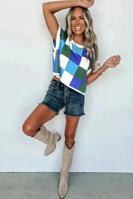 Cap Sleeve Sweater - Grapefruit Orange Color Block - Fashionfitz