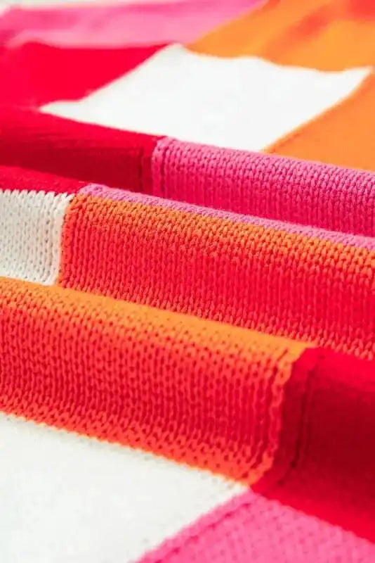 Cap Sleeve Sweater - Red Color Block - Fashionfitz