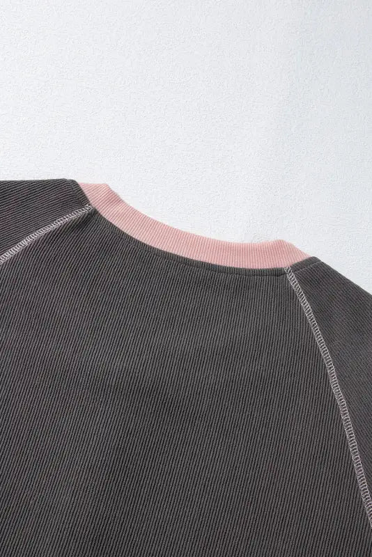 Long sleeve tops carbon grey textured contrast stitching