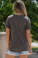 Carbon grey twist short sleeve corded v neck top - t-shirts