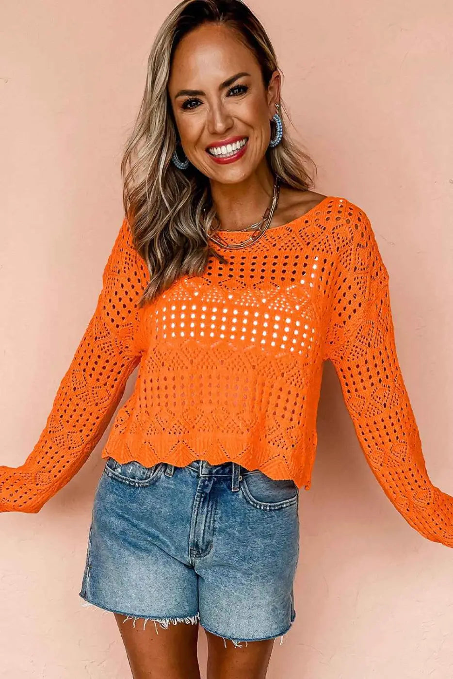 Carrot crochet scallop edge sweater | fashionfitz
